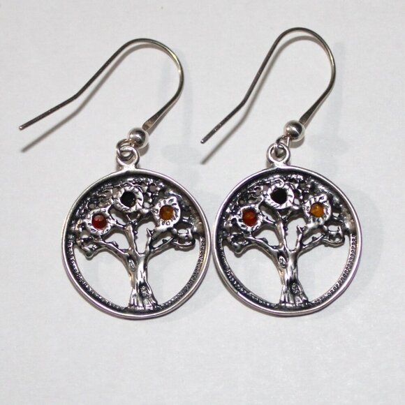 Sterling Silver Amber Tree Earrings - Picture 2 of 5